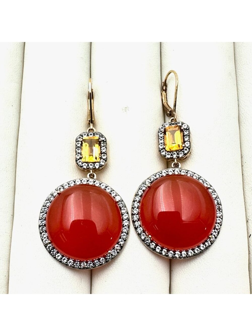 Citrine Carnelian Earrings Gold Plated Sterling Silver Pierced Chandelier 2"